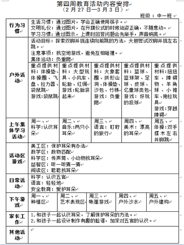 第四周教育活动内容安排