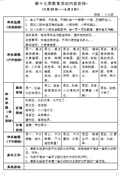 第十七周教育活动内容安排