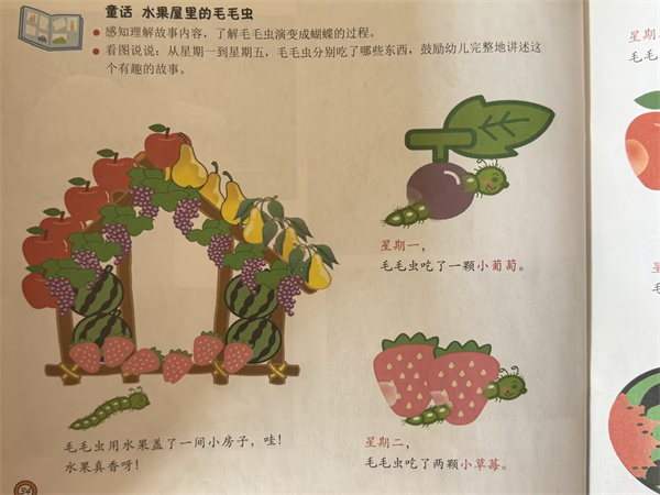 教学内容：语言《水果屋里的毛毛虫》