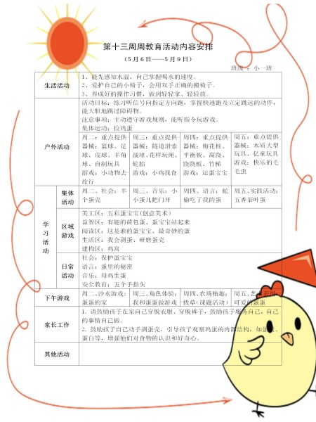 第十三周教育活动计划