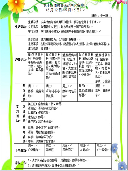 第十四周教育活动计划