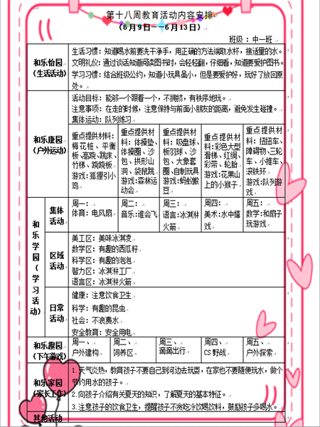 第十八周教育活动计划