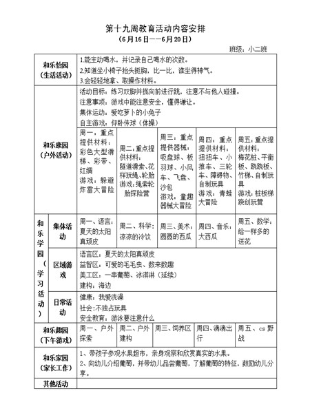 第十九周教育活动计划