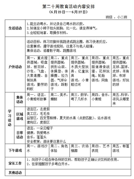 第二十周教育活动计划